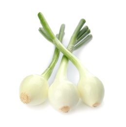 Photo of Fresh green onion on white background