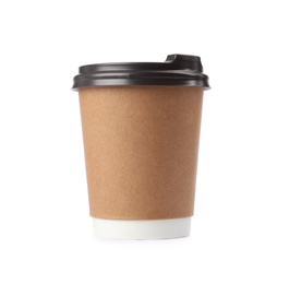 Photo of Takeaway paper coffee cup isolated on white