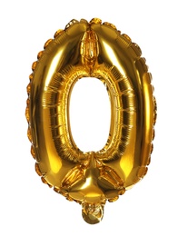 Golden number zero balloon on white background