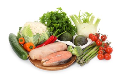 Photo of Healthy food. Different fresh products isolated on white