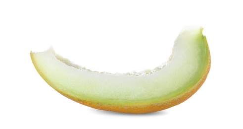 Photo of Slice of tasty ripe melon on white background
