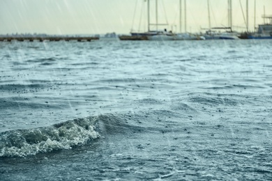 Photo of View of sea under heavy pouring rain