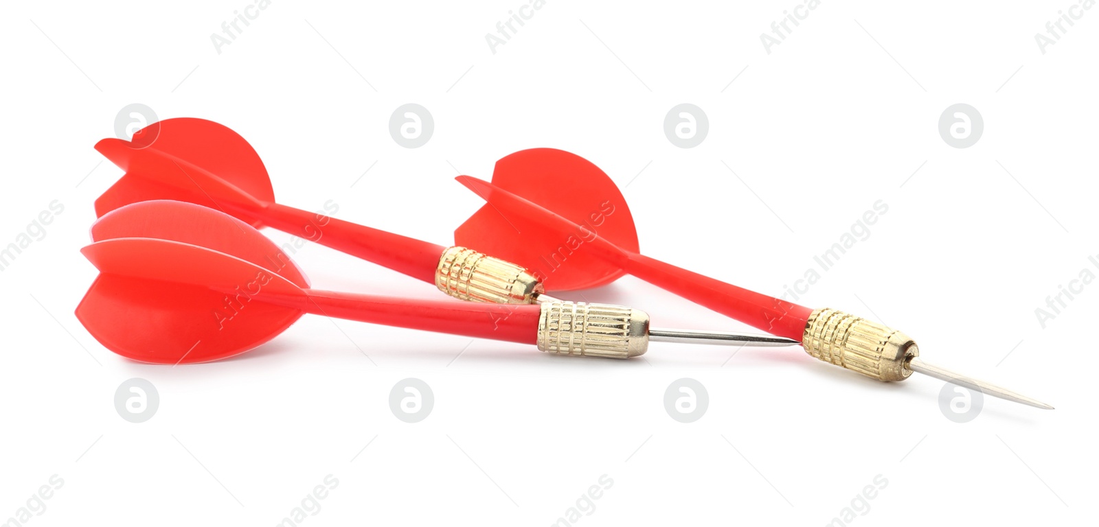 Photo of Sharp bright red darts isolated on white