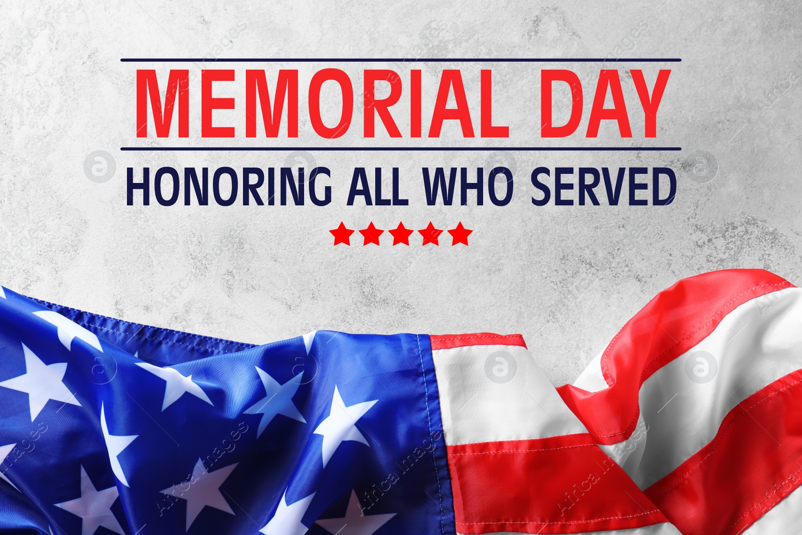 Image of Memorial Day. American flag on light grey table, top view 