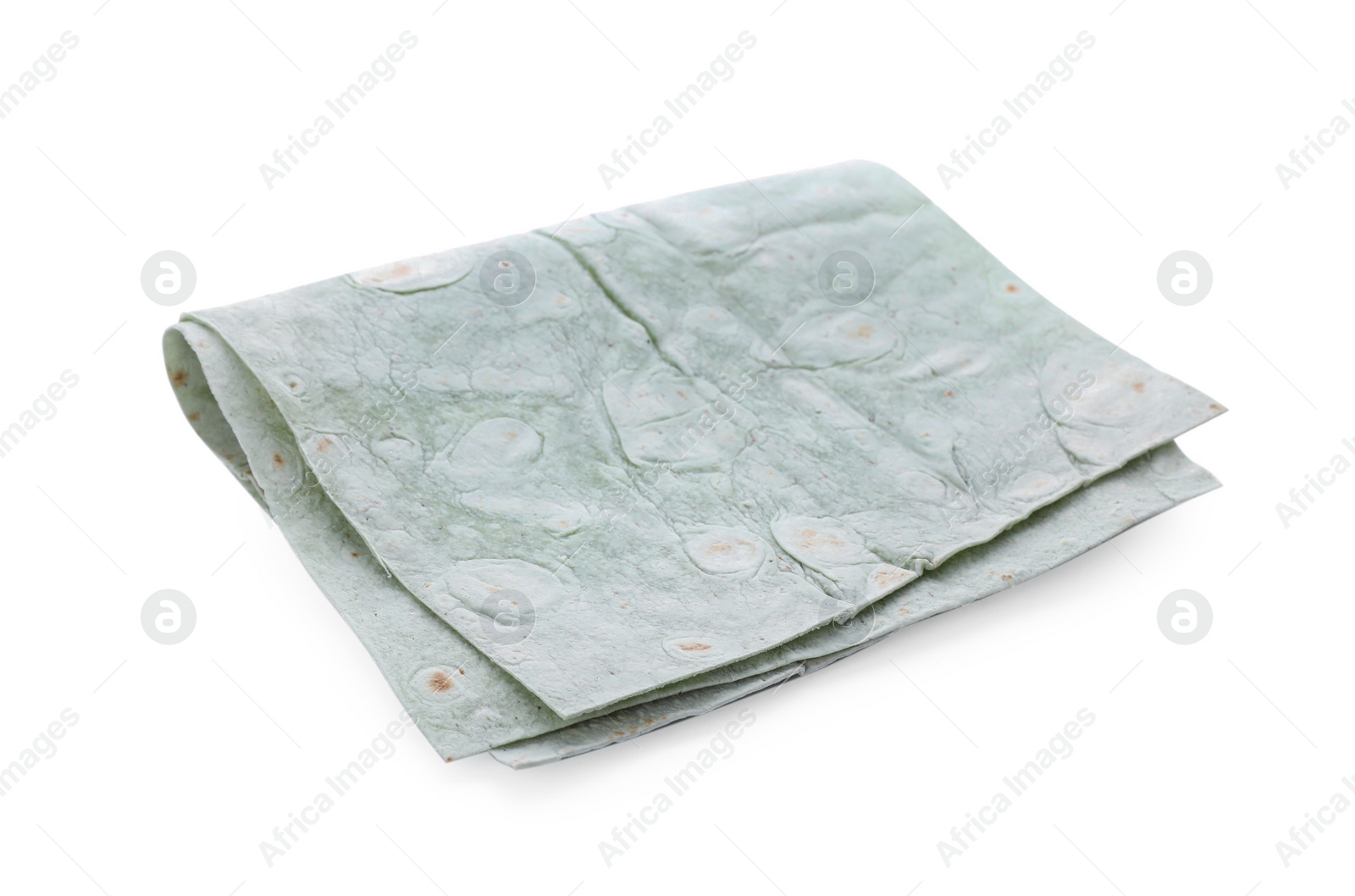 Photo of Delicious green folded Armenian lavash on white background