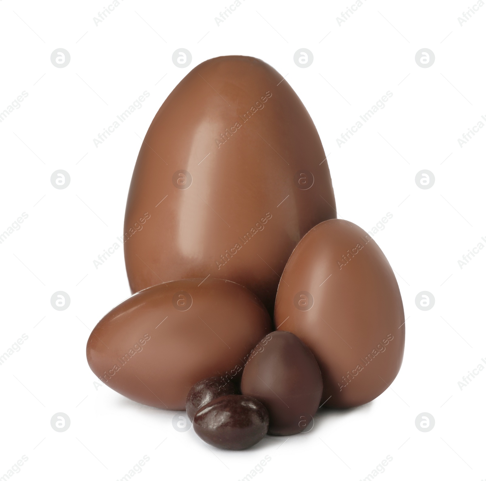 Photo of Tasty chocolate Easter eggs on white background