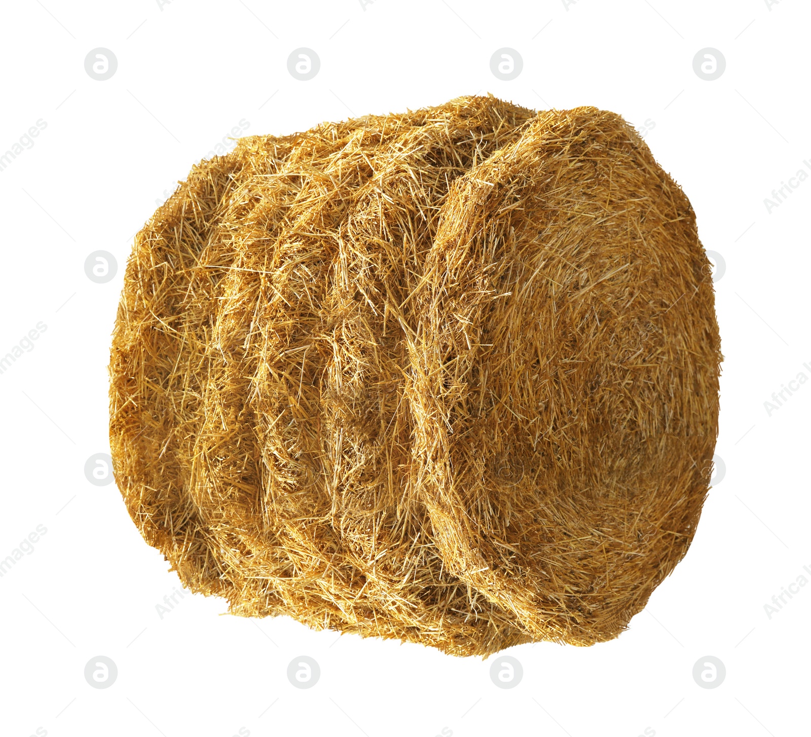 Image of Dried hay bale isolated on white. Agriculture industry