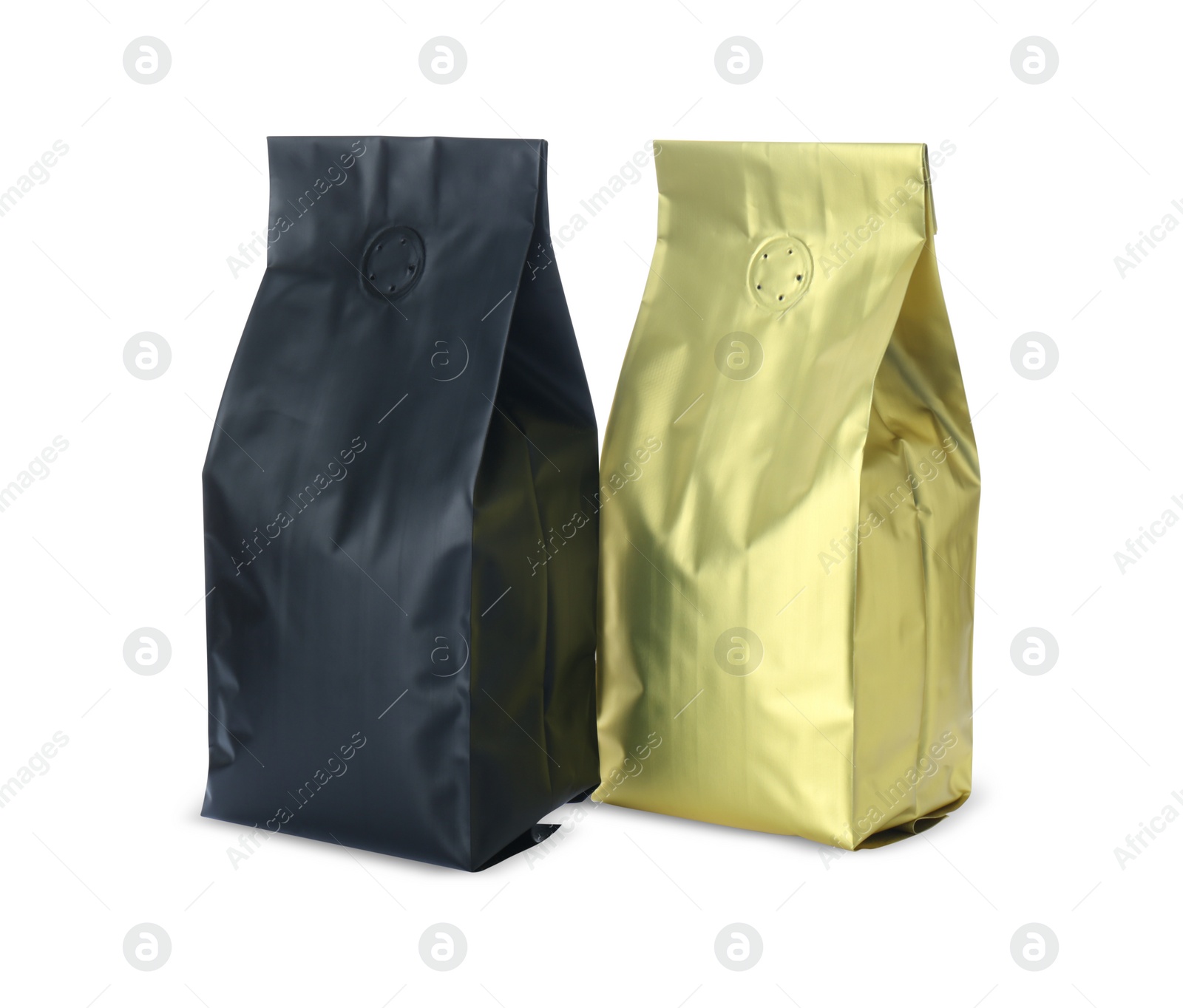 Photo of Different blank foil packages isolated on white