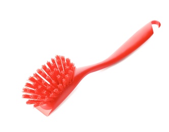 Photo of Cleaning brush for dish washing on white background