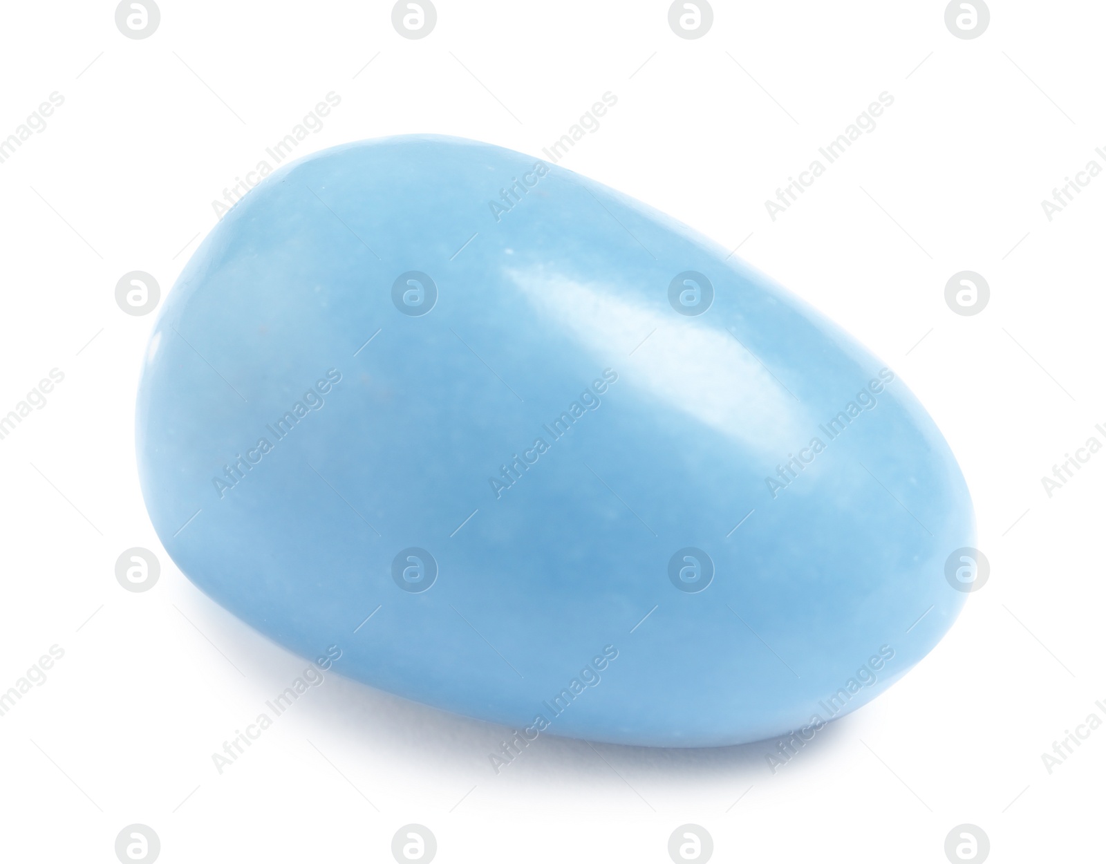 Photo of Beautiful light blue angelite gemstone on white background