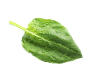 Photo of Fresh leaf of spinach isolated on white, top view