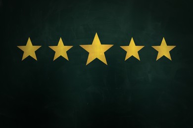 Image of Quality evaluation. Golden stars on green chalkboard