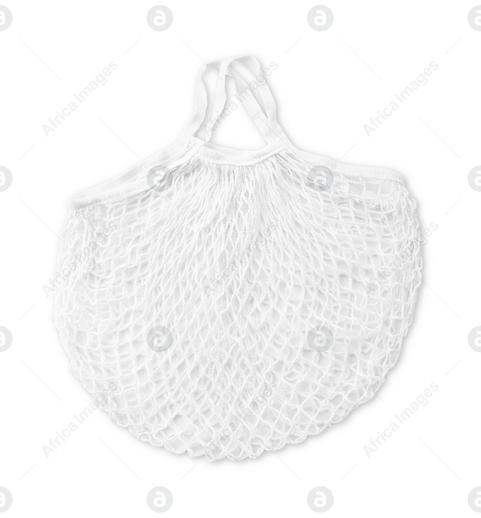 Photo of Empty string bag isolated on white, top view