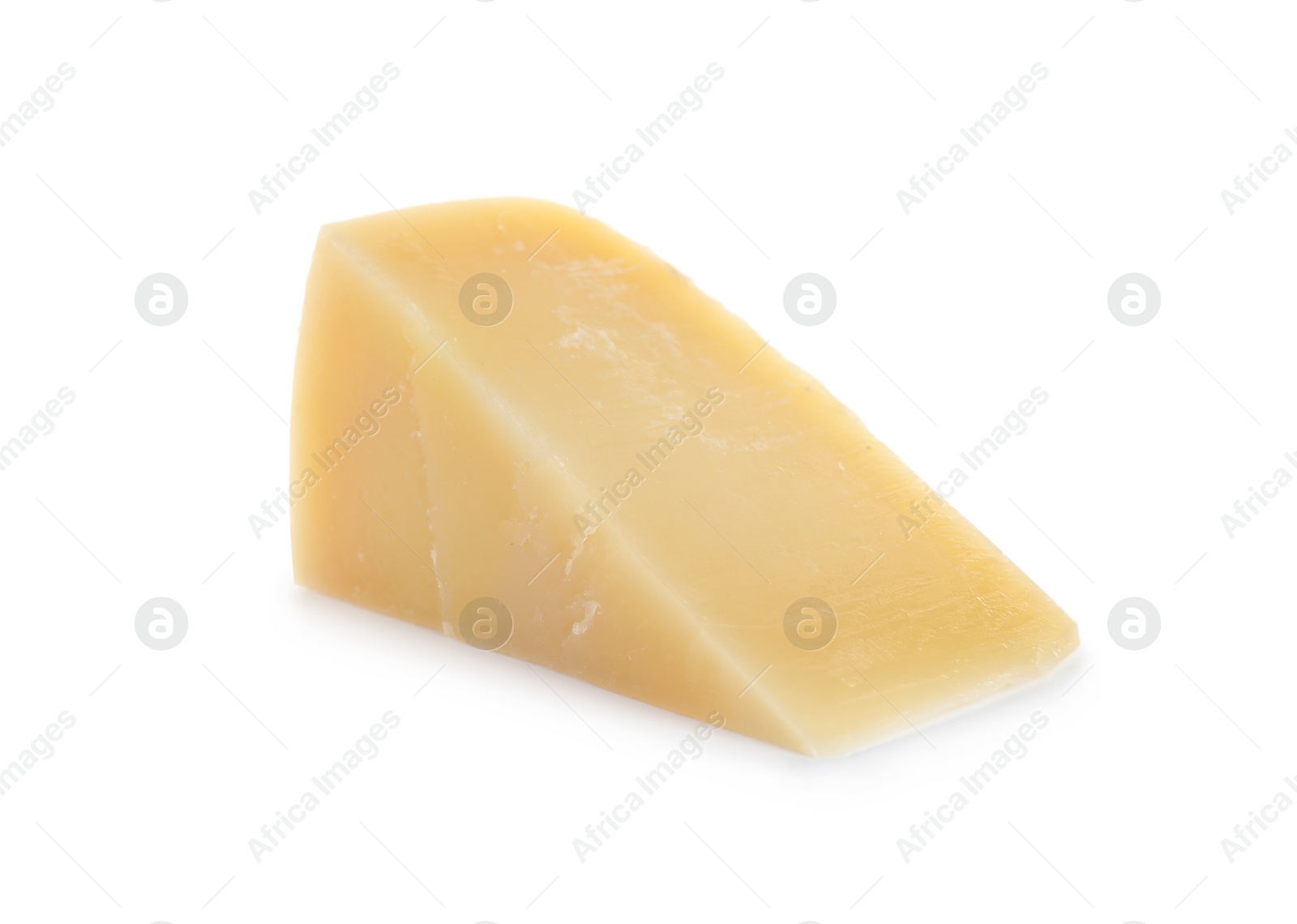 Photo of Piece of tasty parmesan cheese isolated on white