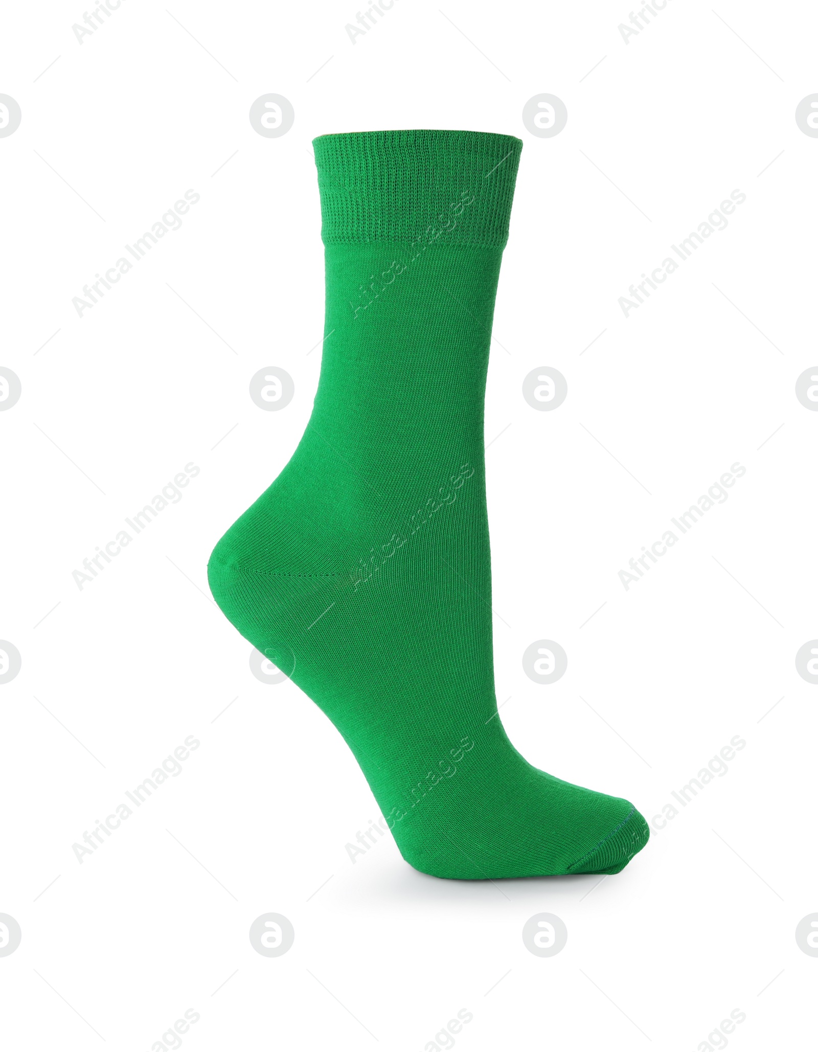 Photo of One new green sock isolated on white