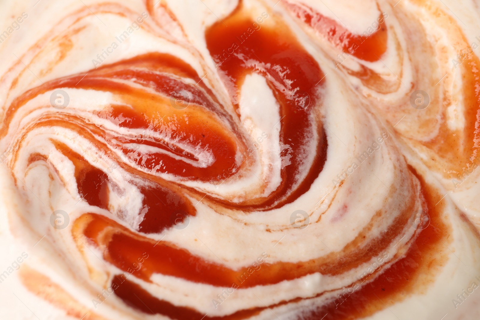 Photo of Tasty yogurt with jam as background, closeup