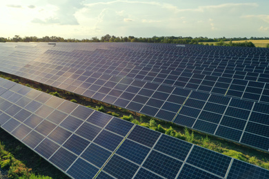 Solar panels installed outdoors. Alternative energy source