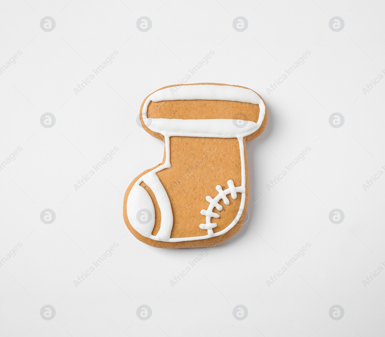 Photo of Tasty homemade Christmas cookie on white background, top view