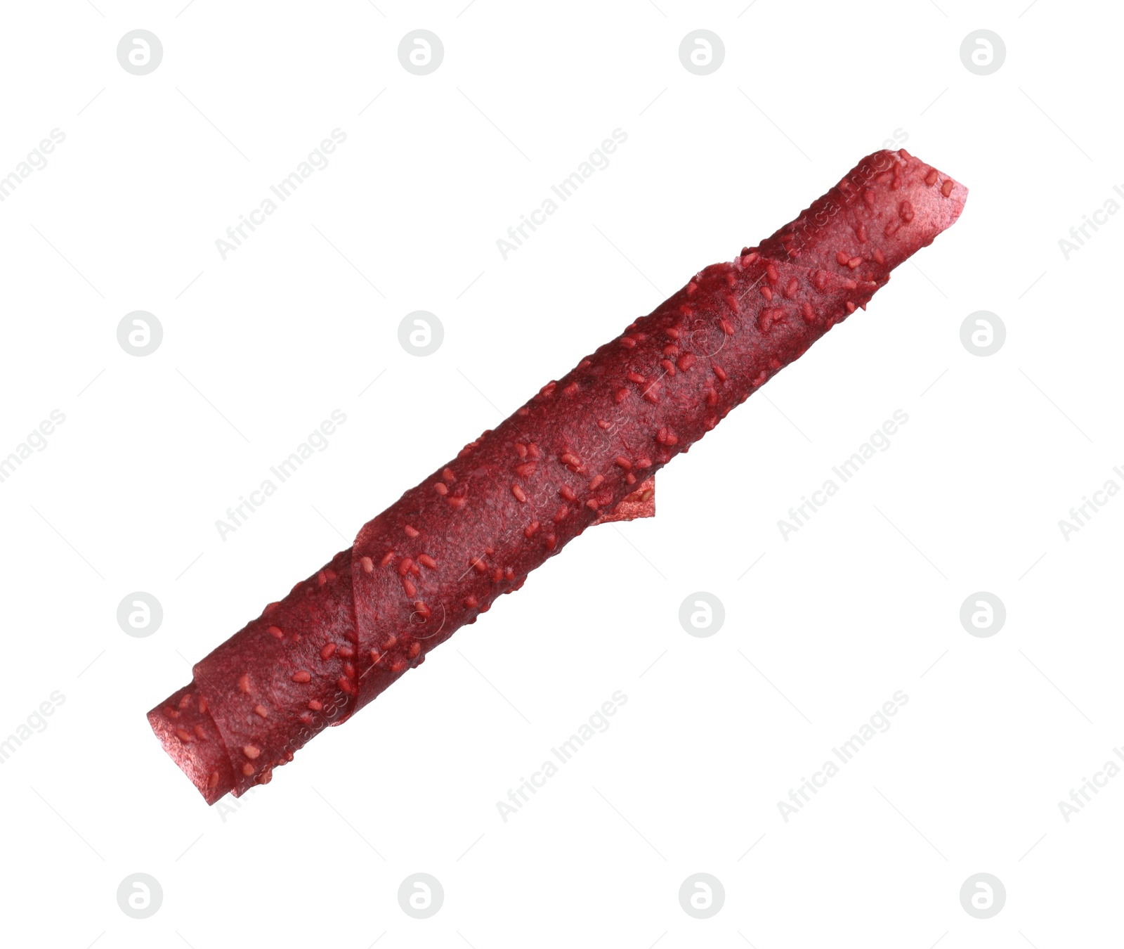 Photo of Delicious fruit leather roll isolated on white