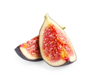 Photo of Slices of fresh ripe fig isolated on white