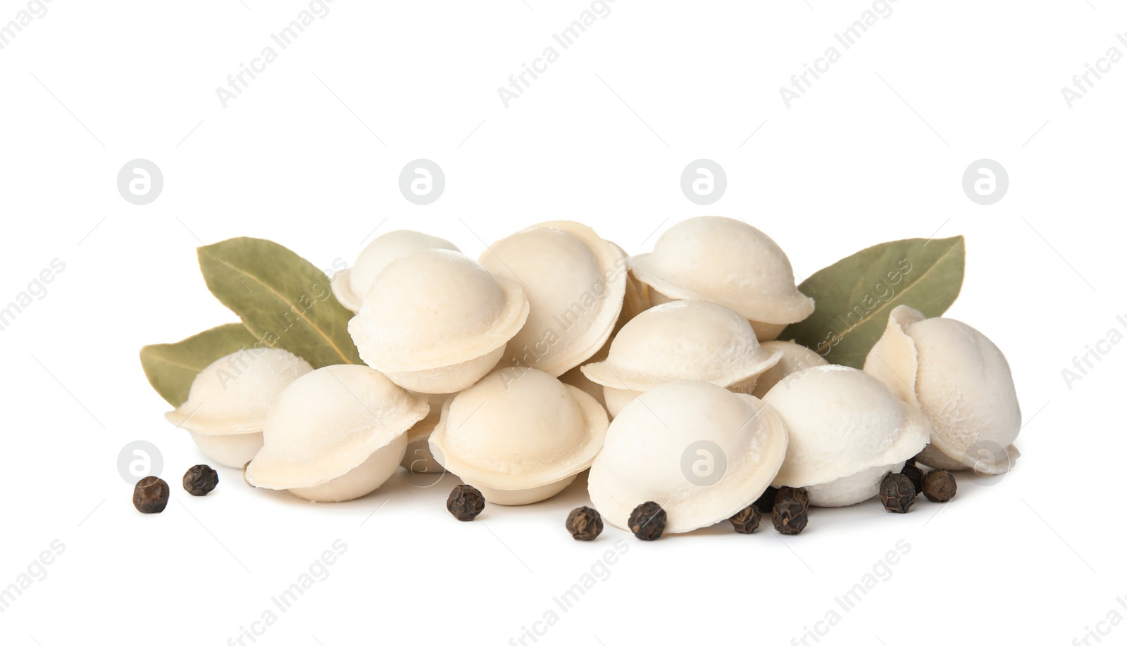 Photo of Raw dumplings on white background. Home cooking