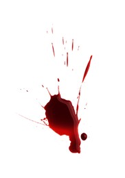 Photo of Splash of blood isolated on white, top view