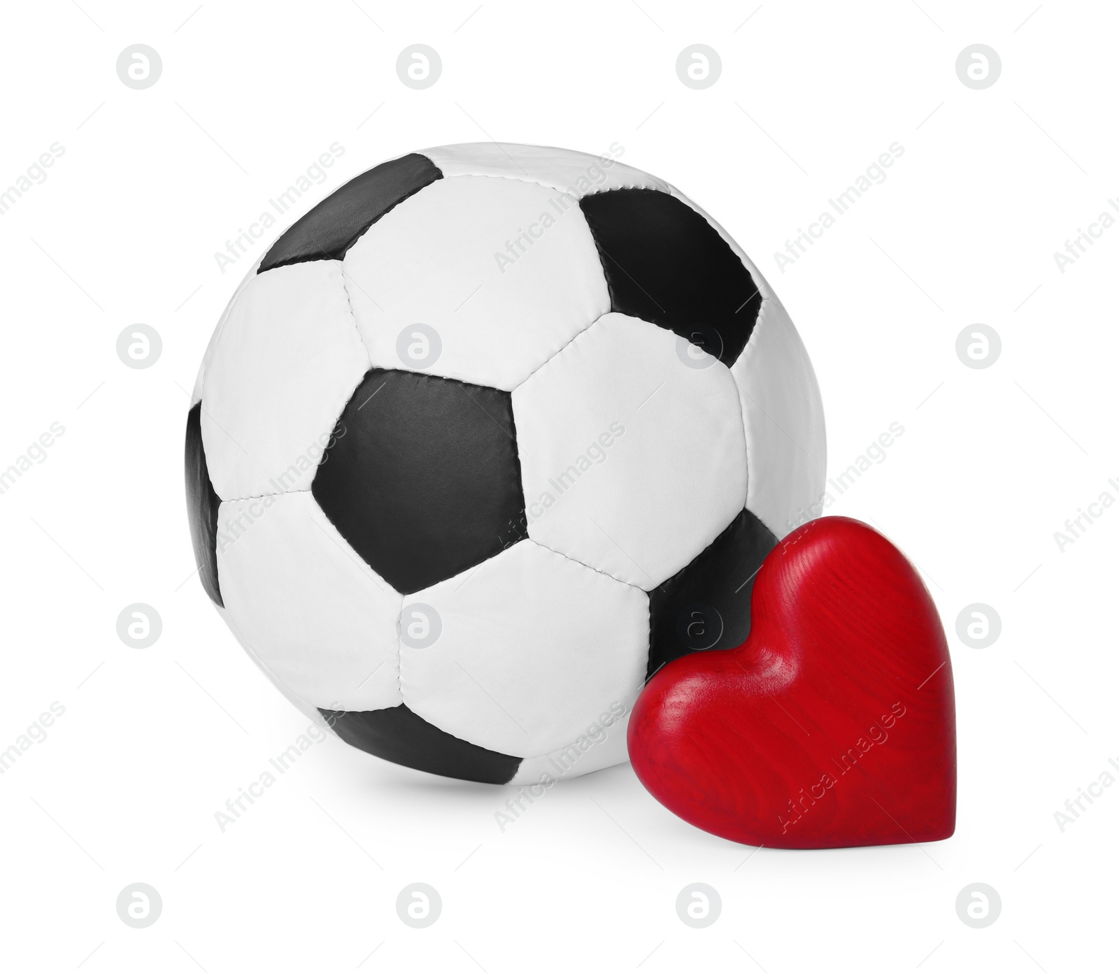 Photo of Soccer ball and heart on white background