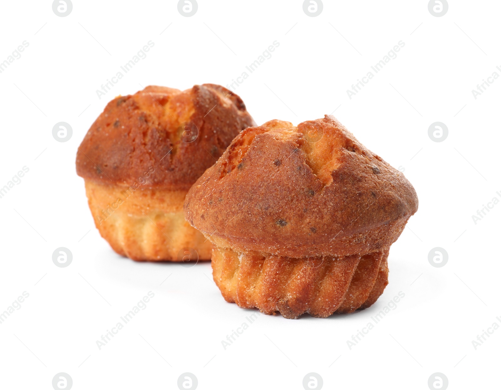 Photo of Tasty muffins isolated on white. Fresh pastries