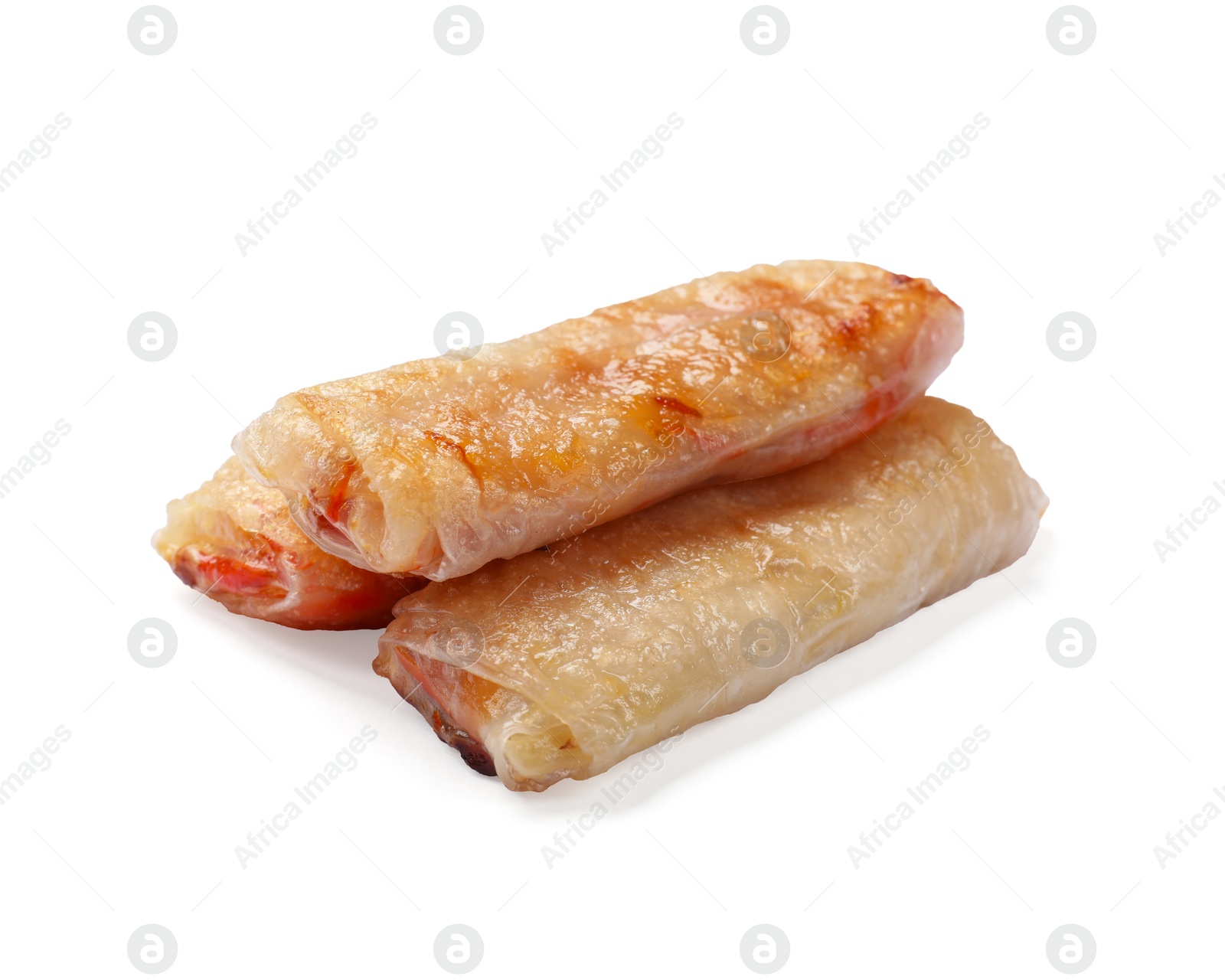 Photo of Tasty fried spring rolls isolated on white