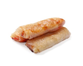 Photo of Tasty fried spring rolls isolated on white