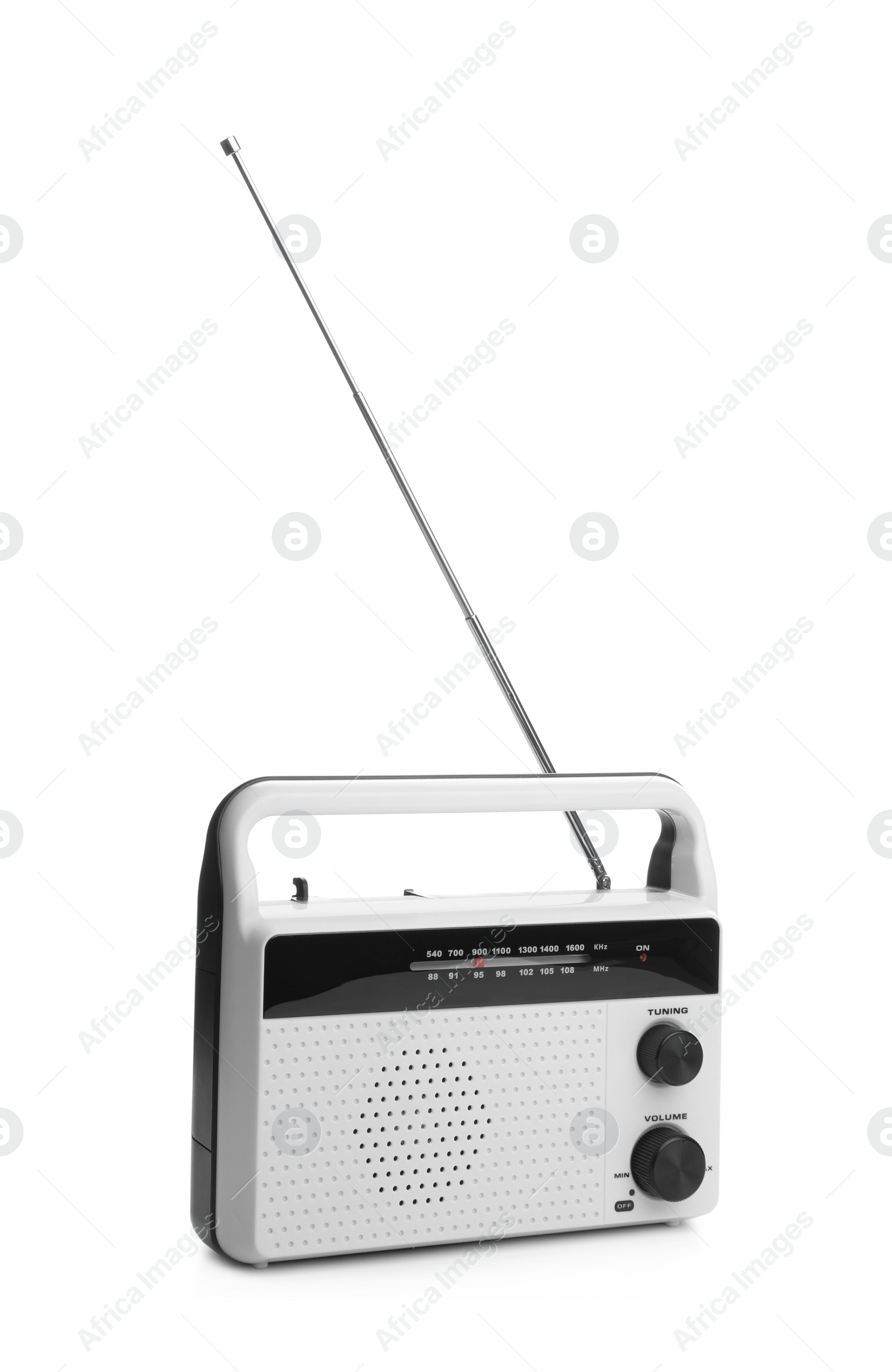 Photo of Portable retro radio receiver isolated on white