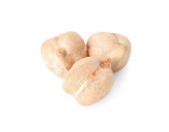 Pile of raw chickpeas on white background. Vegetable planting