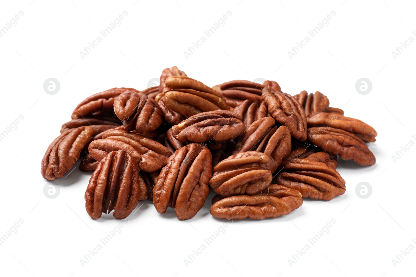 Photo of Pile of tasty pecan nuts isolated on white