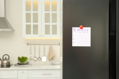 Blank To do list on fridge in kitchen. Space for text