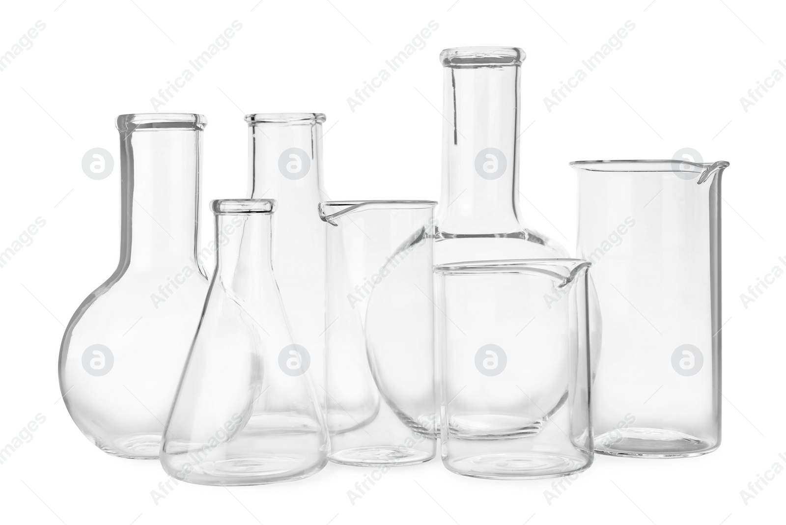 Photo of Empty glassware for laboratory analysis isolated on white