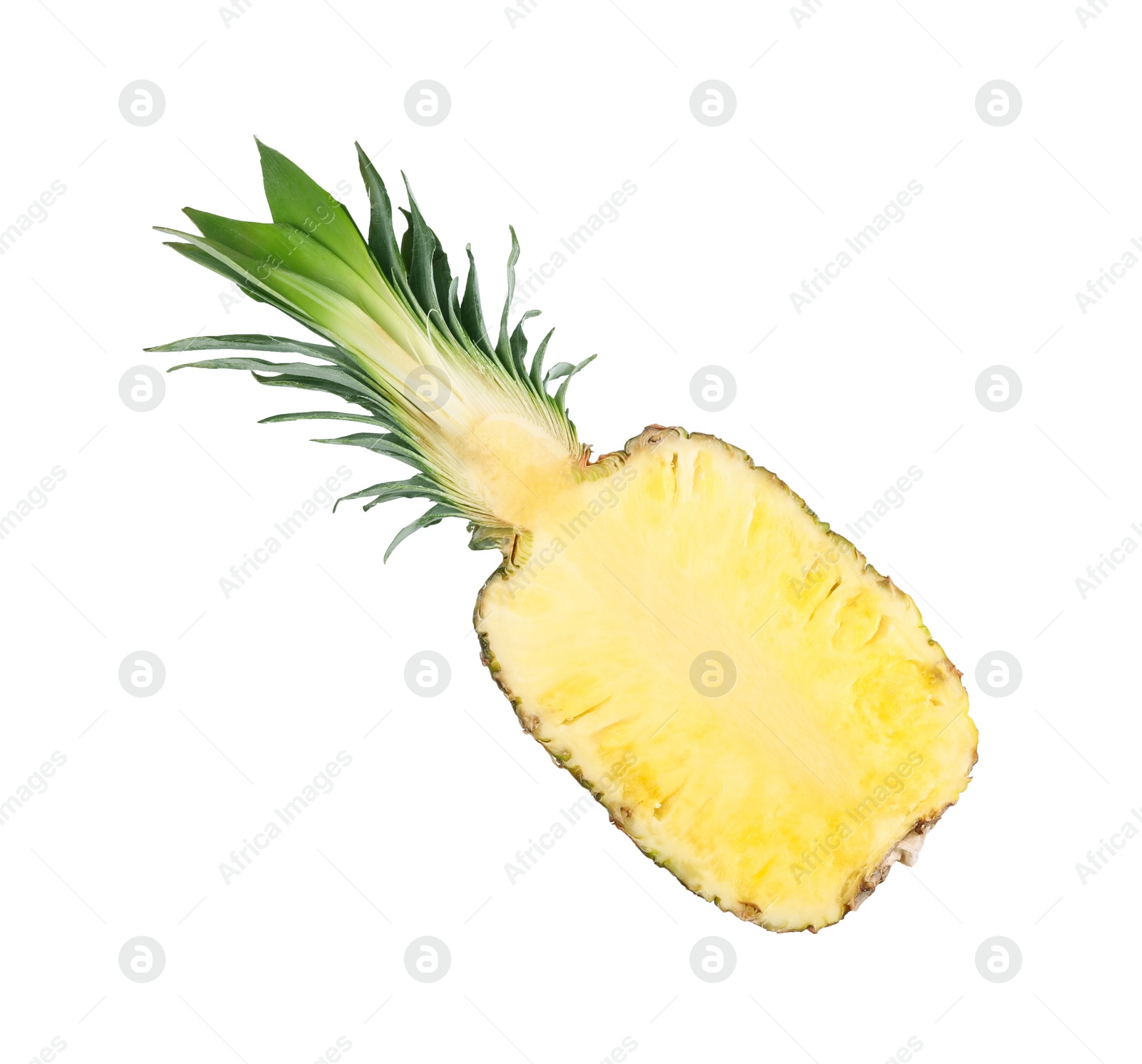 Photo of Half of ripe pineapple isolated on white. Exotic fruit