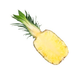 Photo of Half of ripe pineapple isolated on white. Exotic fruit