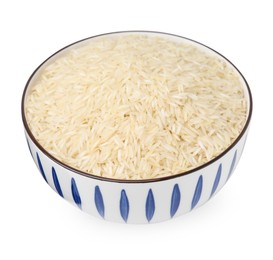 Photo of Raw rice in bowl isolated on white