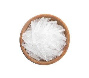 Photo of Menthol crystals on white background, top view