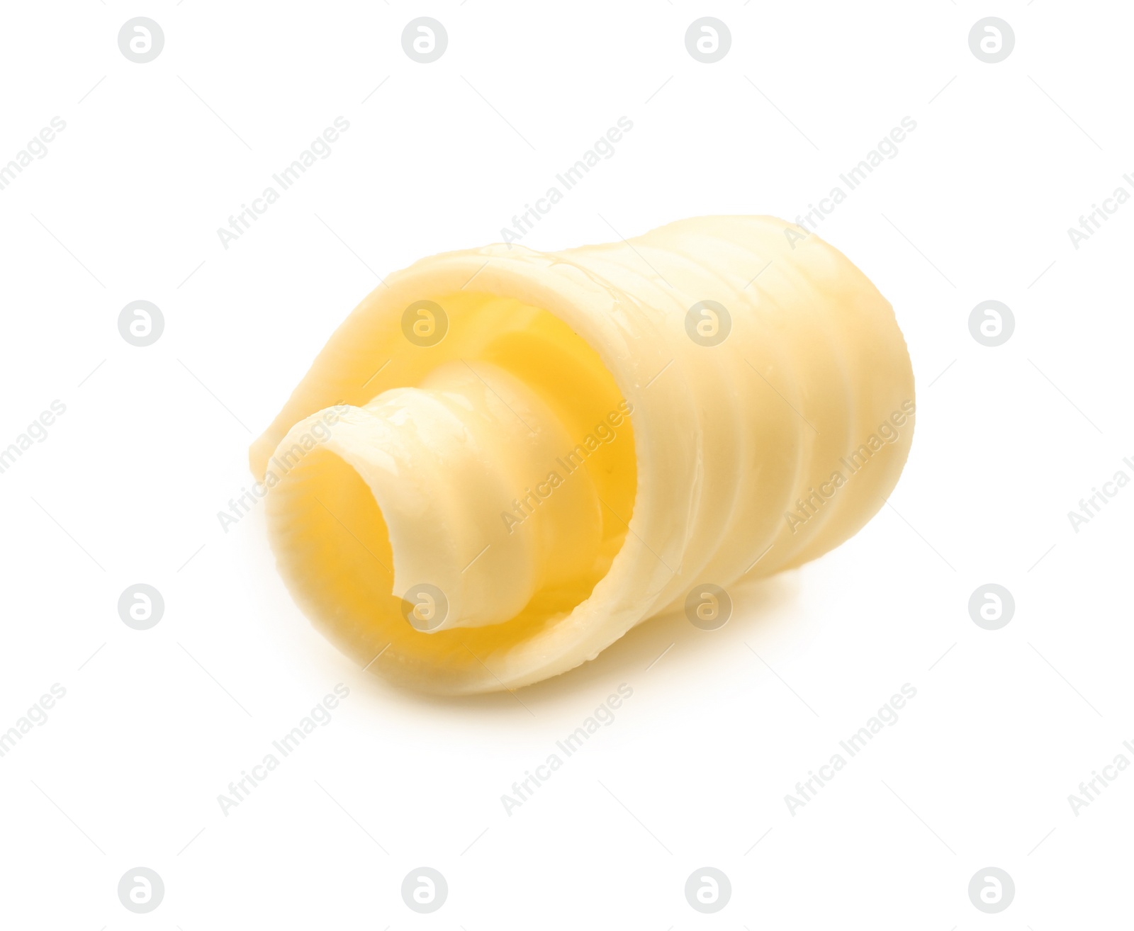 Photo of Fresh butter curl on white background