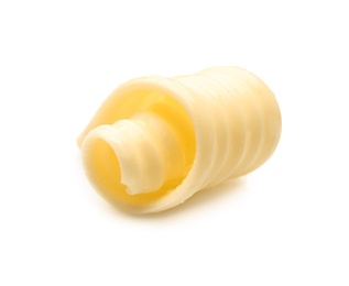 Photo of Fresh butter curl on white background