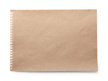 Photo of Sheet of kraft paper isolated on white, top view
