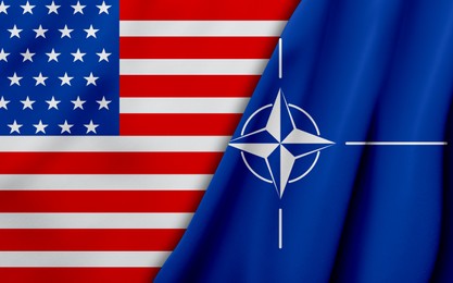 Image of Flags of United States and NATO, banner design