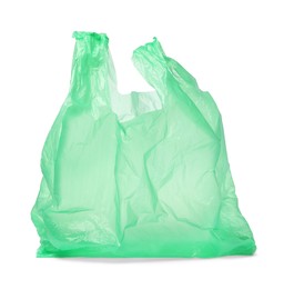 Photo of One green plastic bag isolated on white