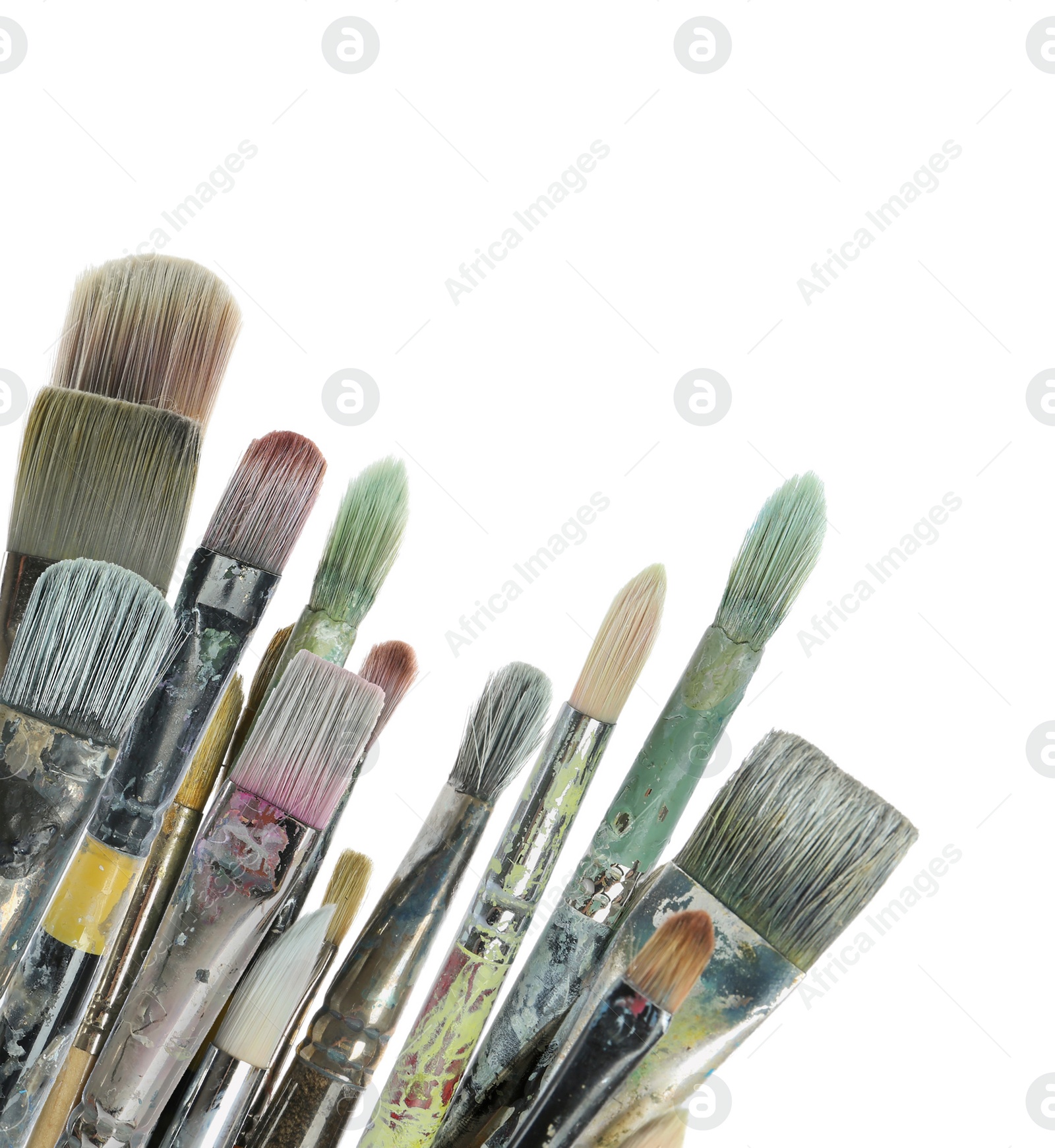 Image of Set of different paintbrushes on white background