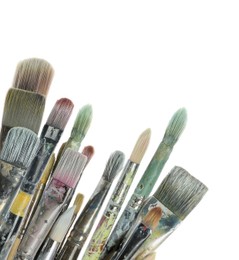 Image of Set of different paintbrushes on white background