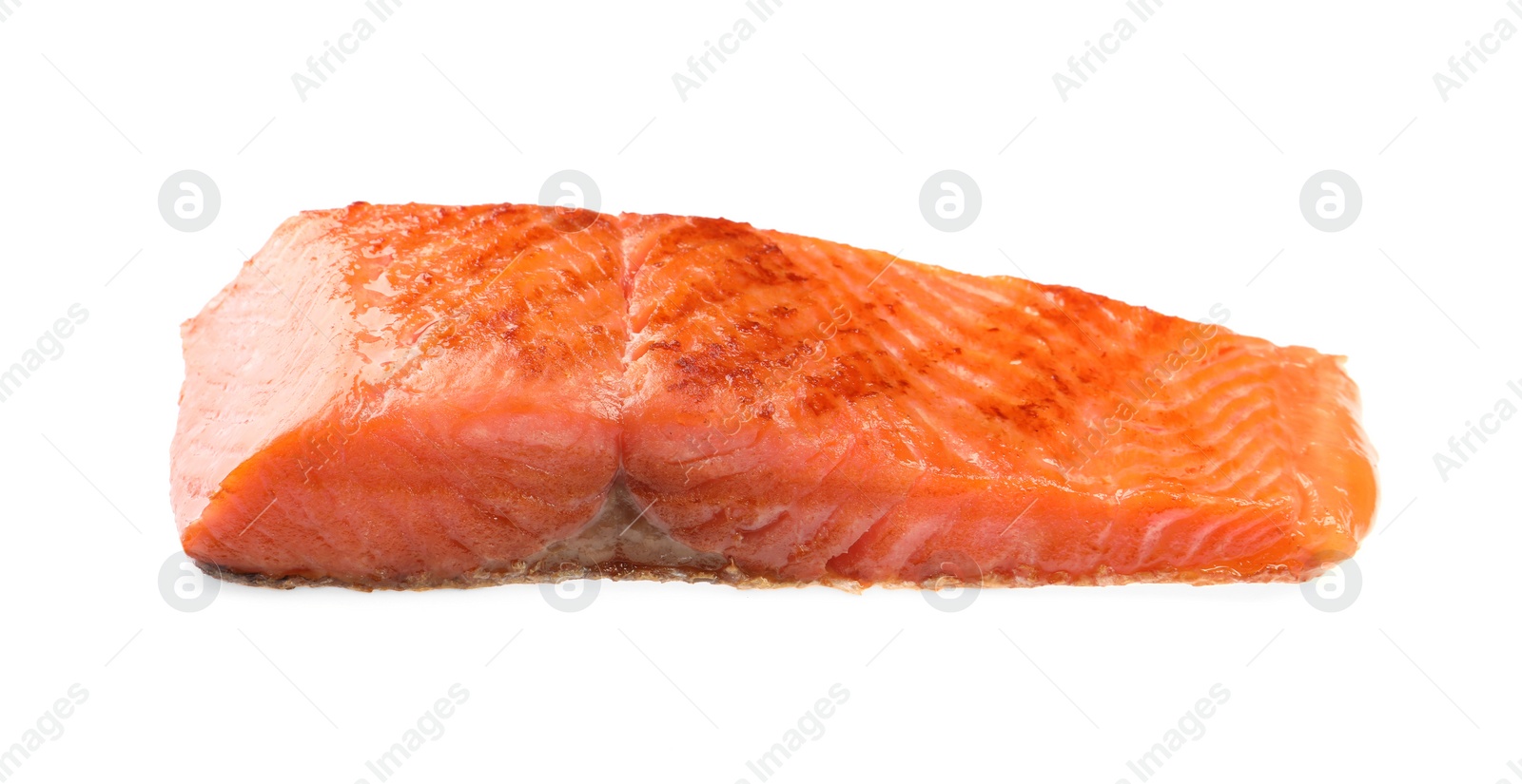 Photo of Piece of tasty grilled salmon isolated on white