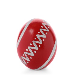 Photo of Decorated Easter egg on white background. Festive tradition