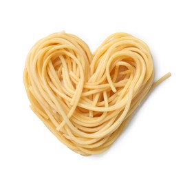 Photo of Heart made of tasty pasta isolated on white
