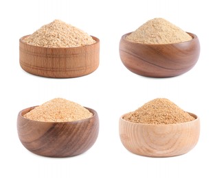 Image of Set with fresh bread crumbs on white background